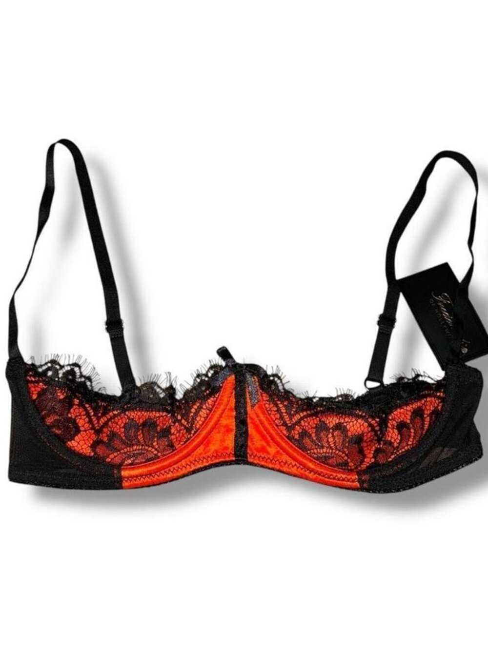 Frederick's of Hollywood Lux Black & Orange Lace Sexy Bra Sz 10 NEW Open Cup
